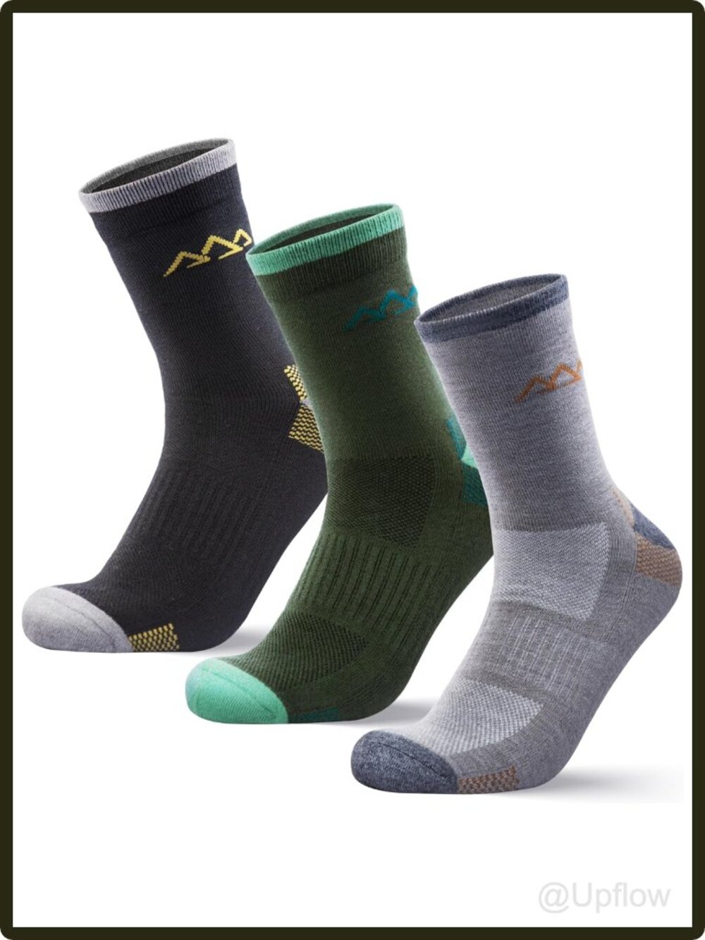 Men's Merino Wool Hiking Socks 3 Pack Crew Cushioned Arch Support Thermal